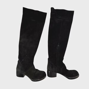 Costume National Suede Knee High Boots Women 7.5 37.5 Black Italian Leather